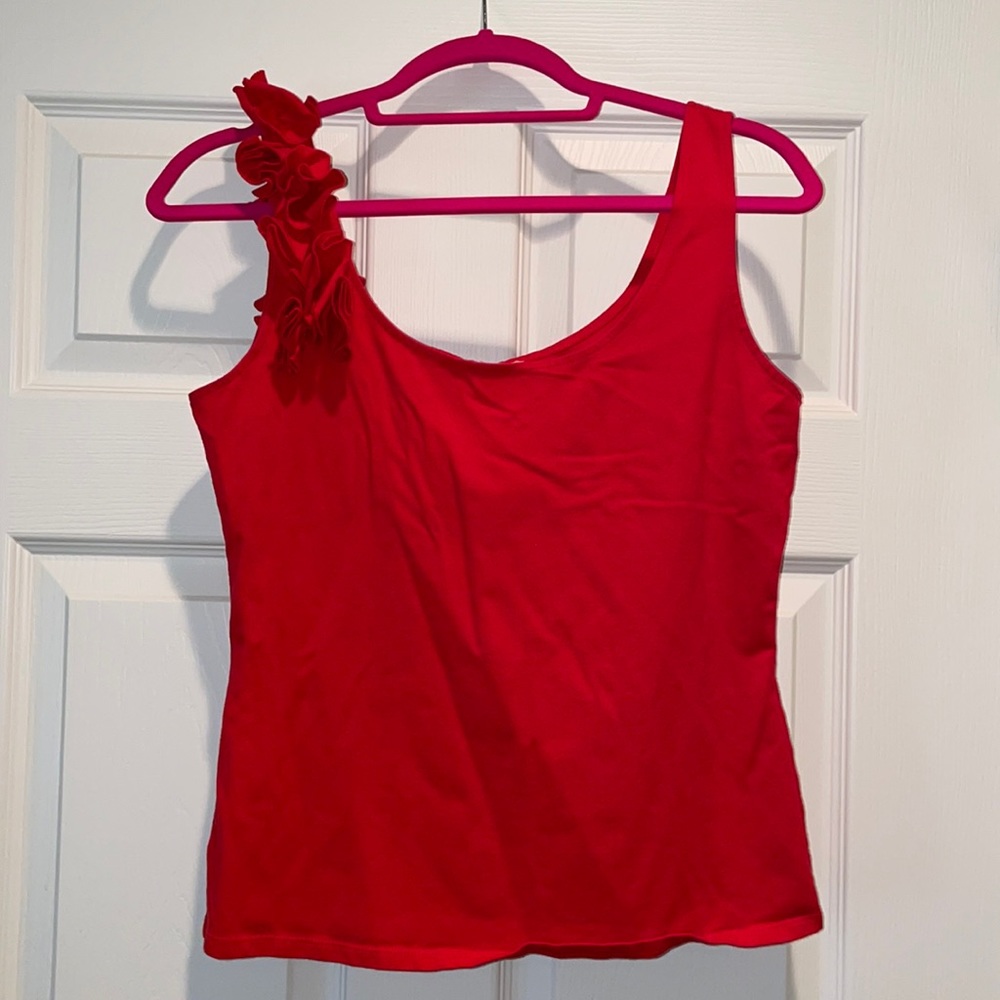 Bamboo Traders Red Ruffle Tank Top sz M